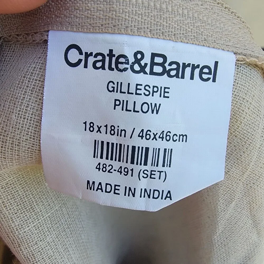 Crate & Barrel Gillespie linen blend embroidered paisley 18x18 pillow cover